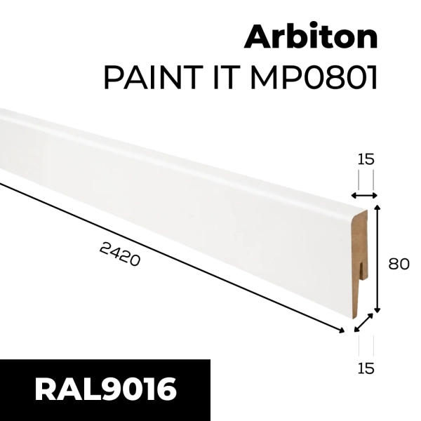 Plinthe MDF à peindre Arbiton PAINT IT – blanc MP0801 – H. 8 x L. 242 x ép. 15 mm