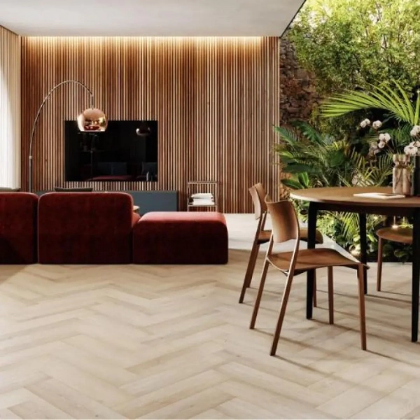 Lame PVC à coller Bâton rompu Arbiton Amaron Herringbone Dryback - 14,8 x 59,2 cm - Chêne Preston