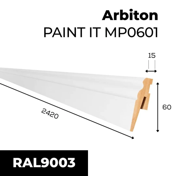 Plinthe MDF à peindre Arbiton PAINT IT – blanc MP0601 – H. 6 x L. 242 x ép. 15 mm