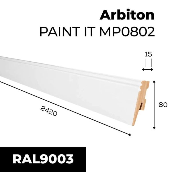 Plinthe MDF à peindre Arbiton PAINT IT – blanc MP0802 – H. 8 x L. 242 x ép. 15 mm