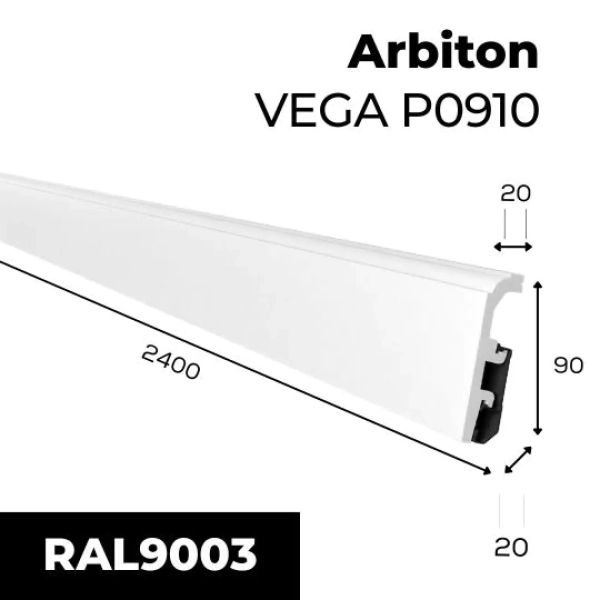 Plinthe moulurée Arbiton VEGA – blanc P0910 – H. 9 x L. 240 x ép. 20 mm