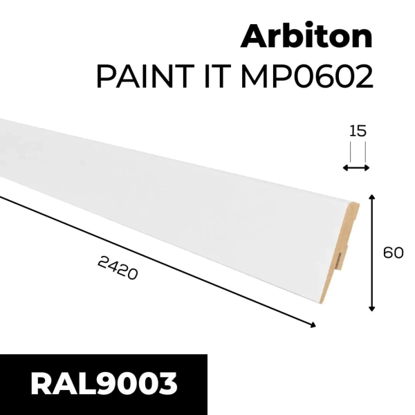Plinthe MDF à peindre Arbiton PAINT IT – blanc MP0602 – H. 6 x L. 242 x ép. 15 mm