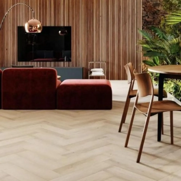 Lame PVC clipsable Bâton rompu Arbiton Amaron Herringbone - 14,8 x 59,2 cm - Chêne Preston