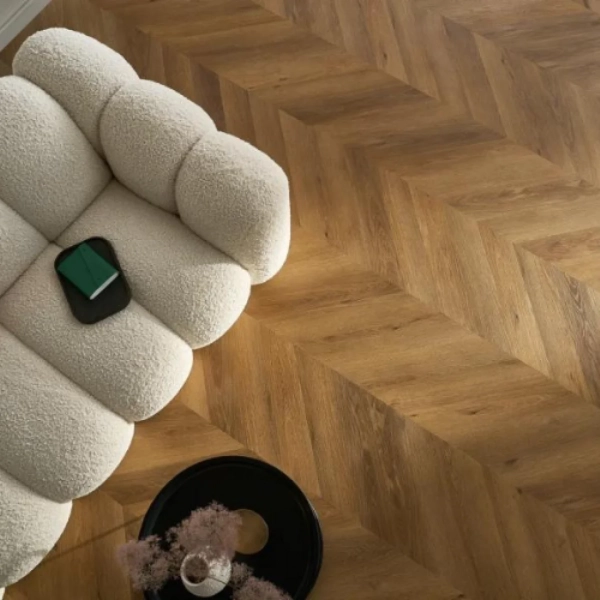 Lame PVC clipsable Point de Hongrie Afirmax Chevron - 12 x 60 cm - Chêne Frisco