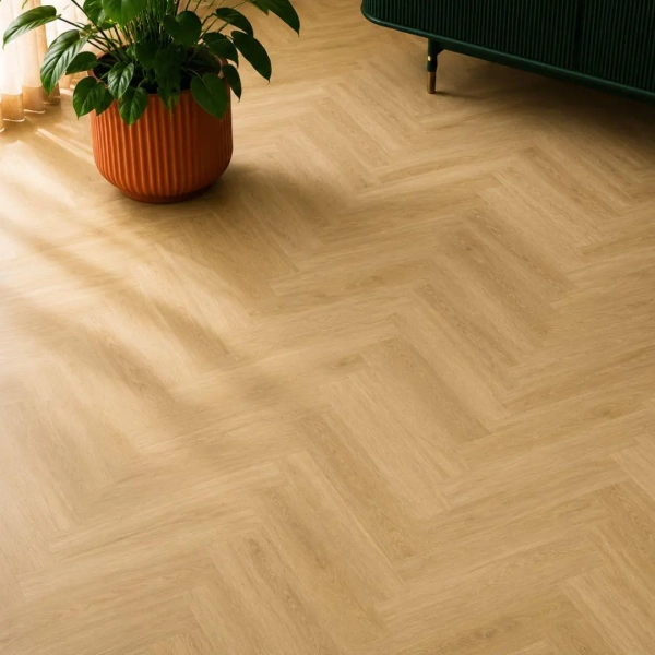 Lame PVC à coller Bâton rompu Arbiton Amaron Herringbone Dryback - 15,4 x 61,6 cm - Chêne Menor