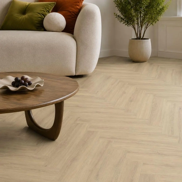 Lame PVC à coller Bâton rompu Arbiton Amaron Herringbone Dryback - 15,4 x 61,6 cm - Chêne Princeton