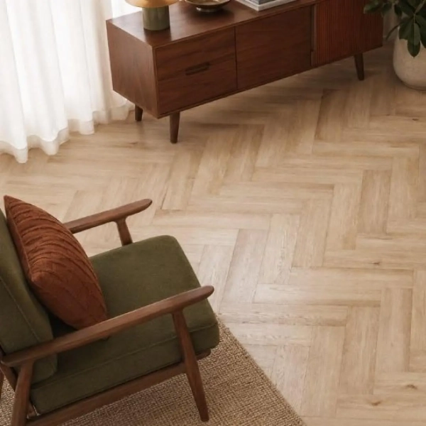 Lame PVC à coller Bâton rompu TopBoden Dryback Herringbone - 14,8 x 59,2 cm - Chêne American